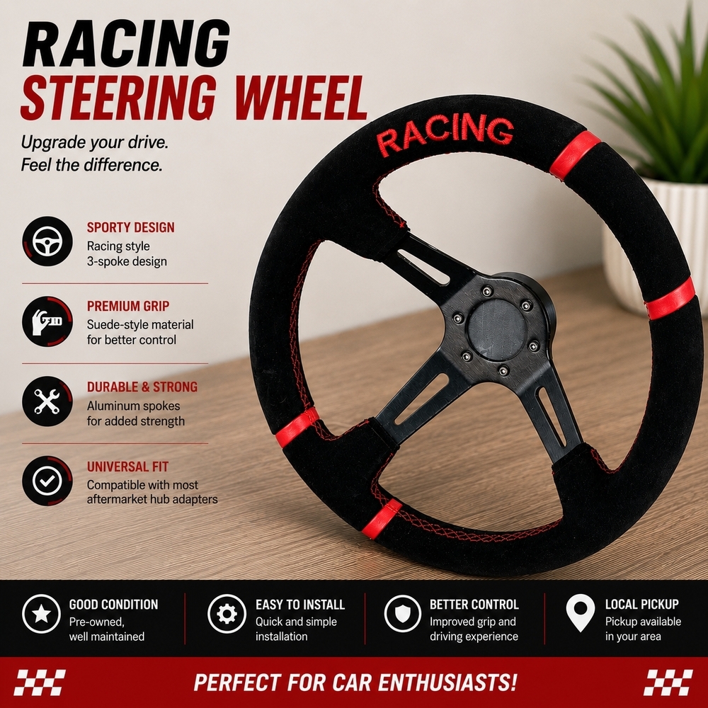 New Black Suede Racing Steering Wheel Red